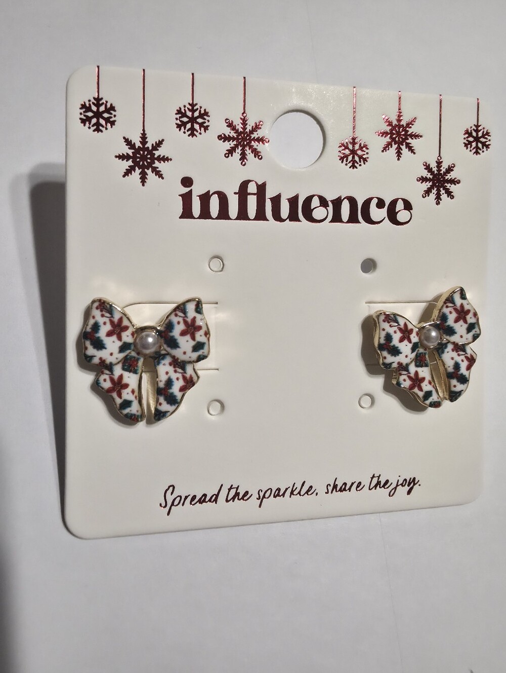 Influence Butterfly Stud Earrings - White Floral with Gold Trim